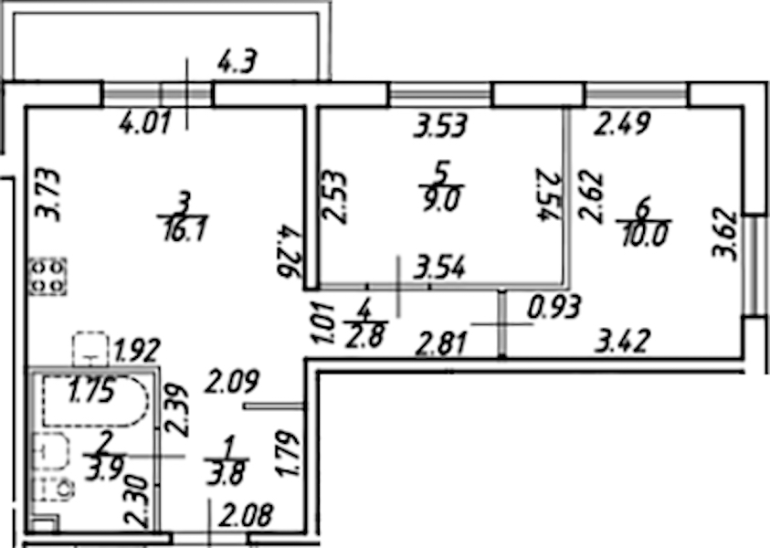 2-комнатная квартира 48.48 м², 14/21 эт., ЖК «Новые горизонты 2»